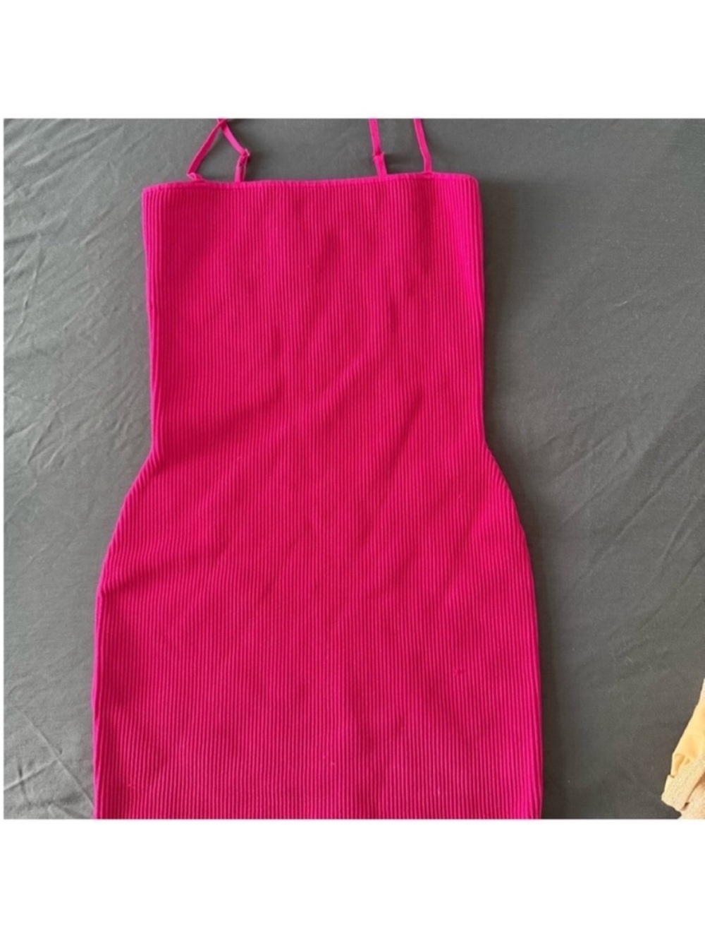 Babaton Hot Pink Ribbed Mini Dress with Spaghetti Straps